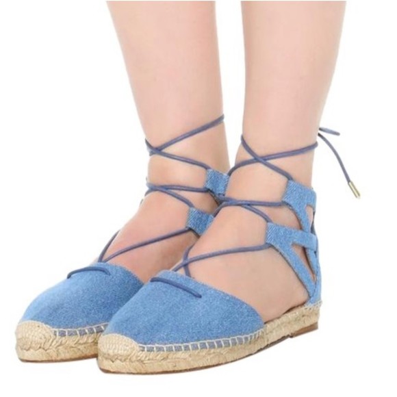 Aquazzura Women Belgravia Blue Denim Espadrilles Sandals Size 36.5 100% Auth - Picture 3 of 11